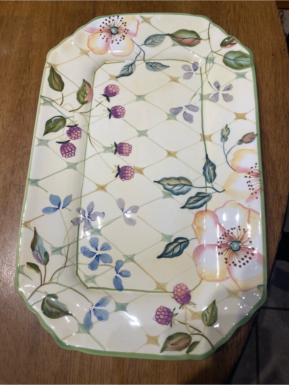 Tracy Porter Floral Garden Oval Serving Platter in Cream, Green, Pink, Purple